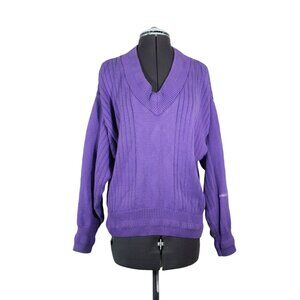 HEAD Sportswear‎ women's retro mixed knit v-neck pullover ski sweater L